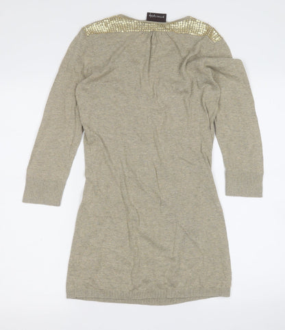 Principles Womens Gold Geometric Cotton Skater Dress  Size 10  V-Neck Button