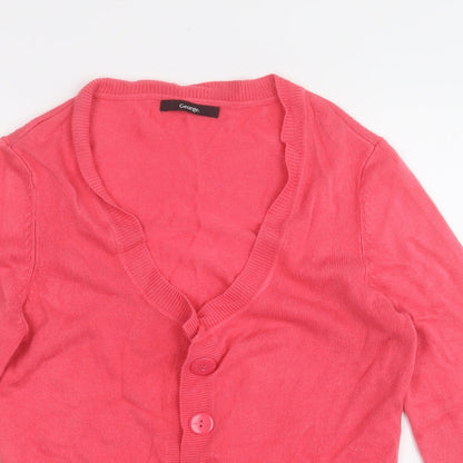 George Womens Pink V-Neck  Acrylic Cardigan Jumper Size 12