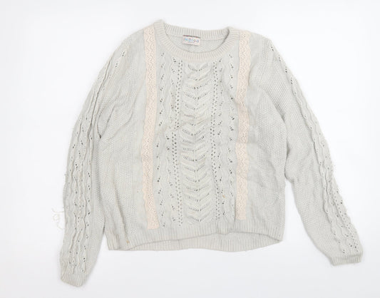 Indigo Womens Grey Round Neck  Polyamide Pullover Jumper Size 14