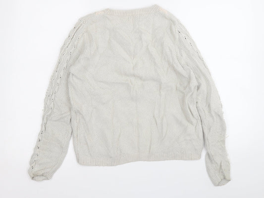 Indigo Womens Grey Round Neck  Polyamide Pullover Jumper Size 14