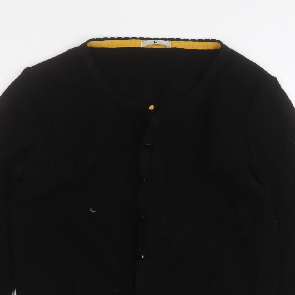 TU Womens Black Round Neck  Acrylic Cardigan Jumper Size 14