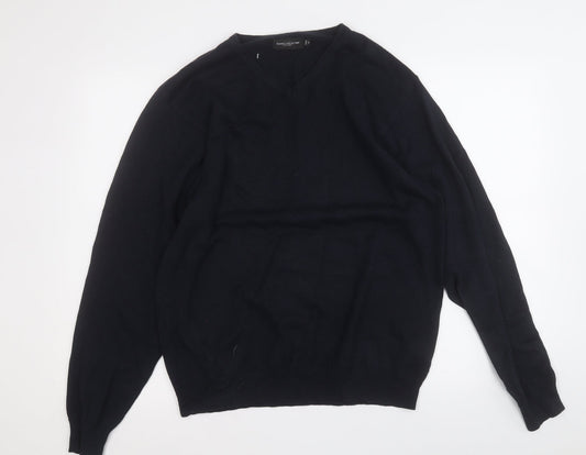 RUSSELL COLLECTION Mens Blue V-Neck  Cotton Pullover Jumper Size M