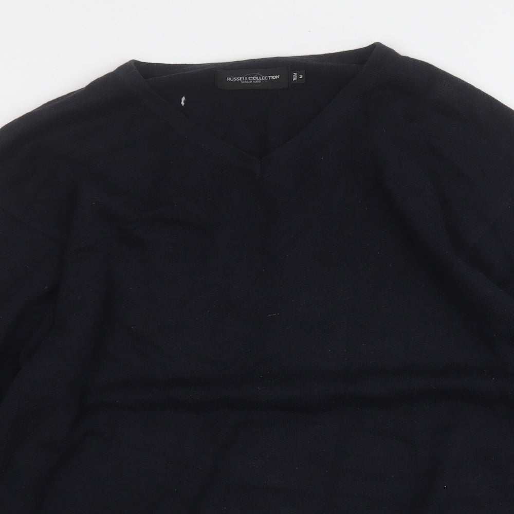 RUSSELL COLLECTION Mens Blue V-Neck  Cotton Pullover Jumper Size M
