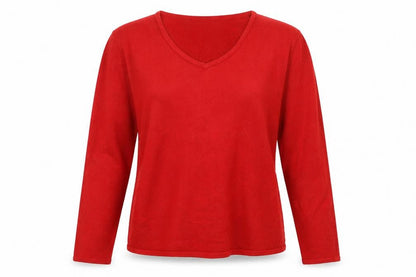 Bonmarché Womens Red V-Neck Acrylic Pullover Jumper Size M