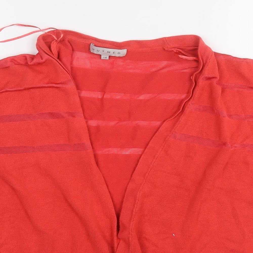 Nutmeg Womens Red V-Neck  Viscose Cardigan Jumper Size 14