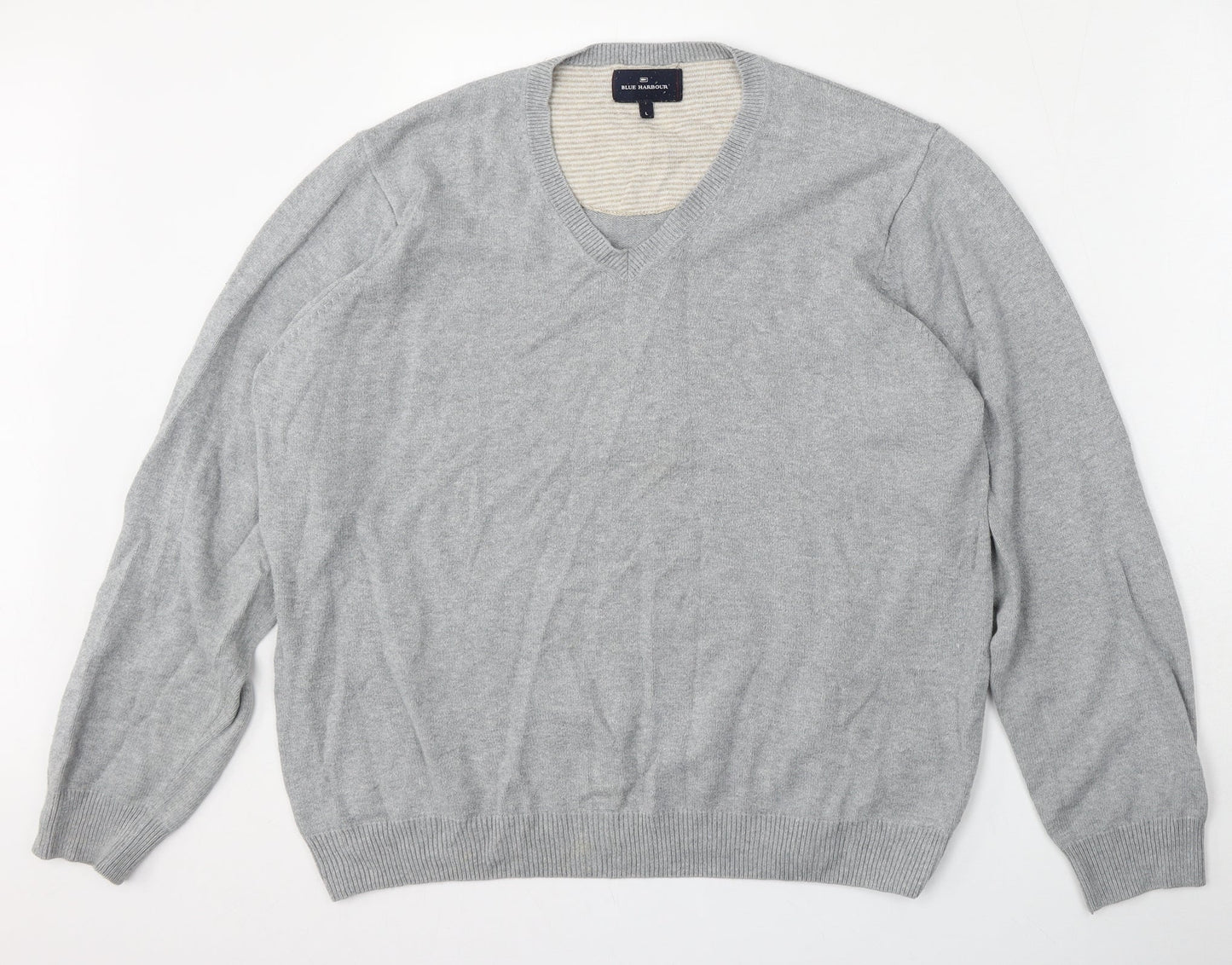 Blue Harbour Mens Grey V-Neck  Polyester Pullover Jumper Size L
