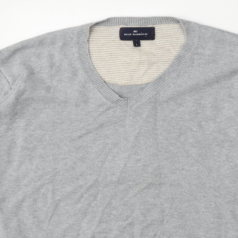 Blue Harbour Mens Grey V-Neck  Polyester Pullover Jumper Size L