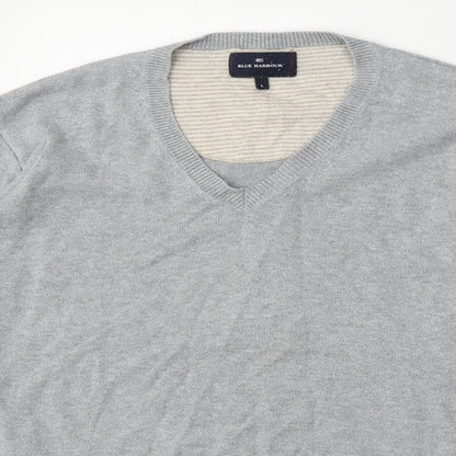 Blue Harbour Mens Grey V-Neck  Polyester Pullover Jumper Size L