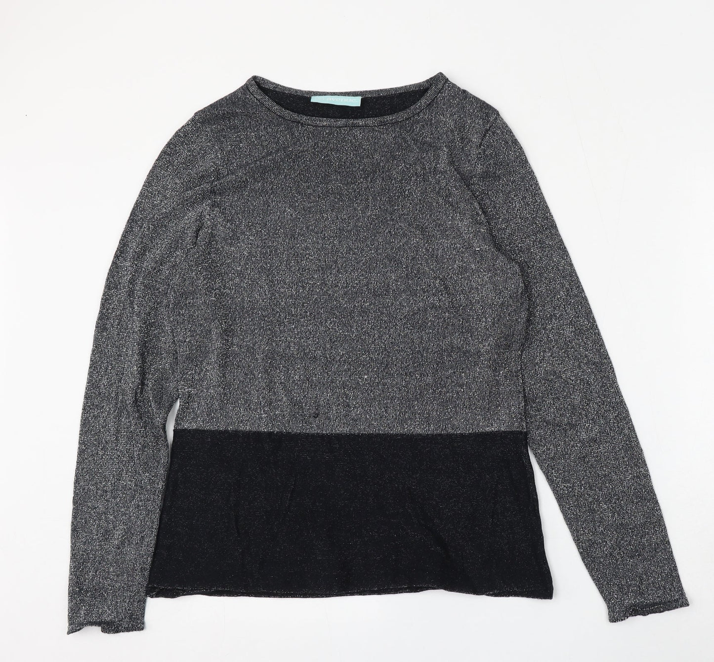 Avenue Womens Silver Round Neck  Cotton Pullover Jumper Size 12