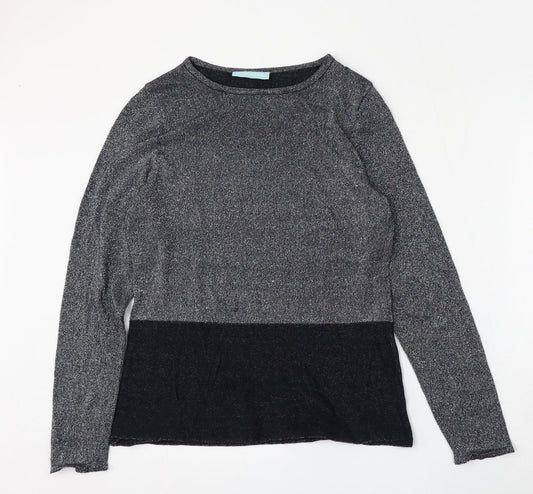 Avenue Womens Silver Round Neck  Cotton Pullover Jumper Size 12