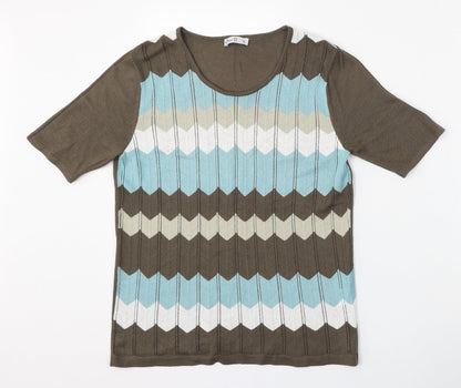 Oscar B Womens Brown Round Neck Geometric Viscose Pullover Jumper Size S