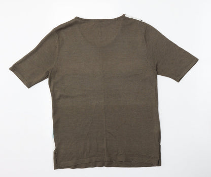 Oscar B Womens Brown Round Neck Geometric Viscose Pullover Jumper Size S