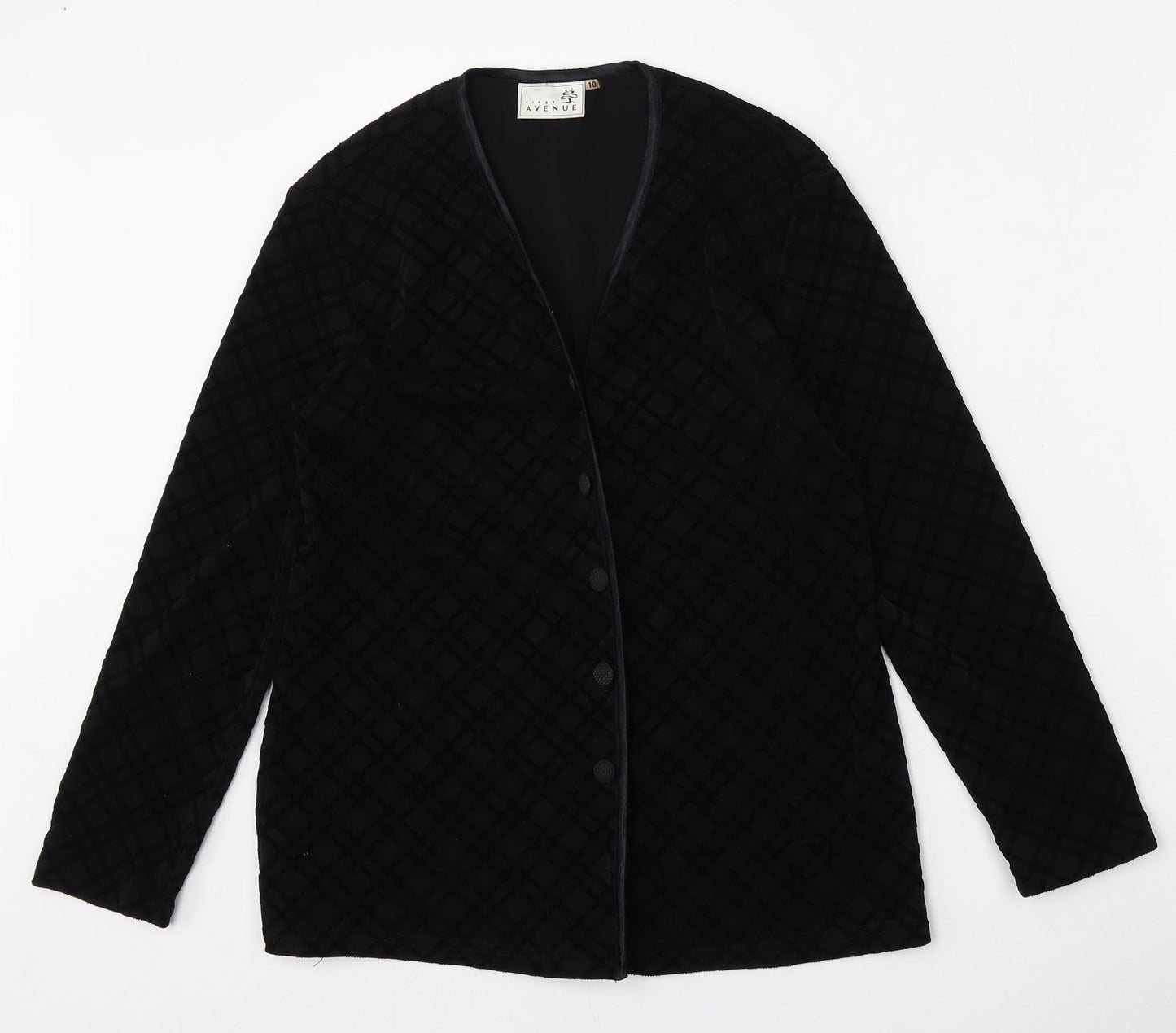 First Avenue Womens Black Geometric  Jacket  Size 10  Button
