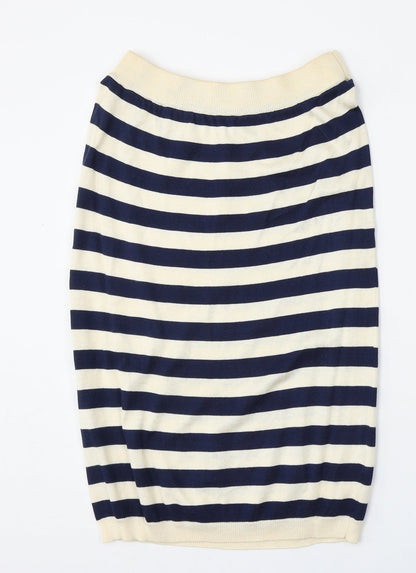 House of Fraser Womens White Striped Cotton Straight & Pencil Skirt Size L