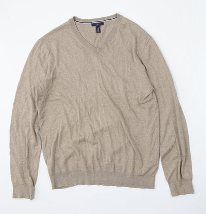 Gap Mens Beige V-Neck  Cotton Pullover Jumper Size M