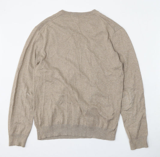 Gap Mens Beige V-Neck  Cotton Pullover Jumper Size M