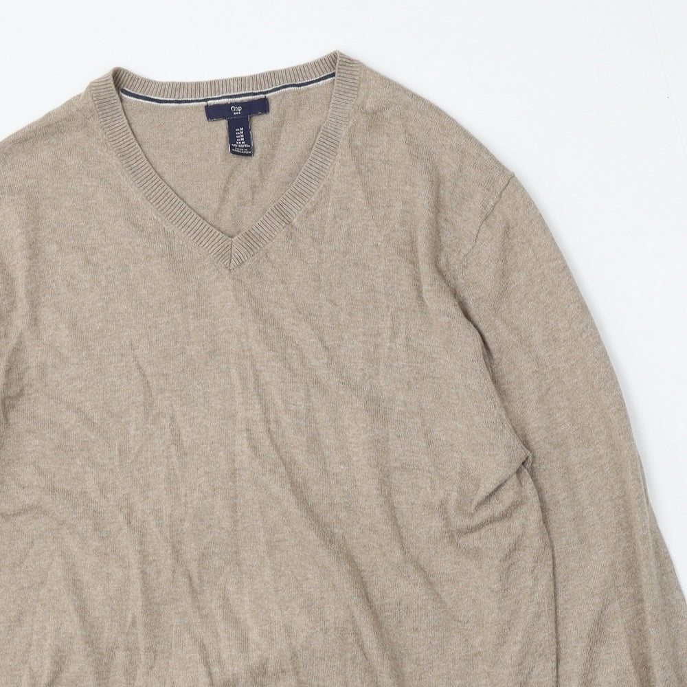Gap Mens Beige V-Neck  Cotton Pullover Jumper Size M