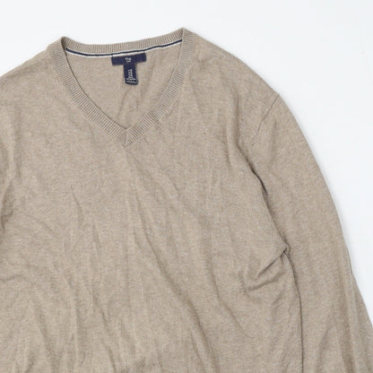 Gap Mens Beige V-Neck  Cotton Pullover Jumper Size M