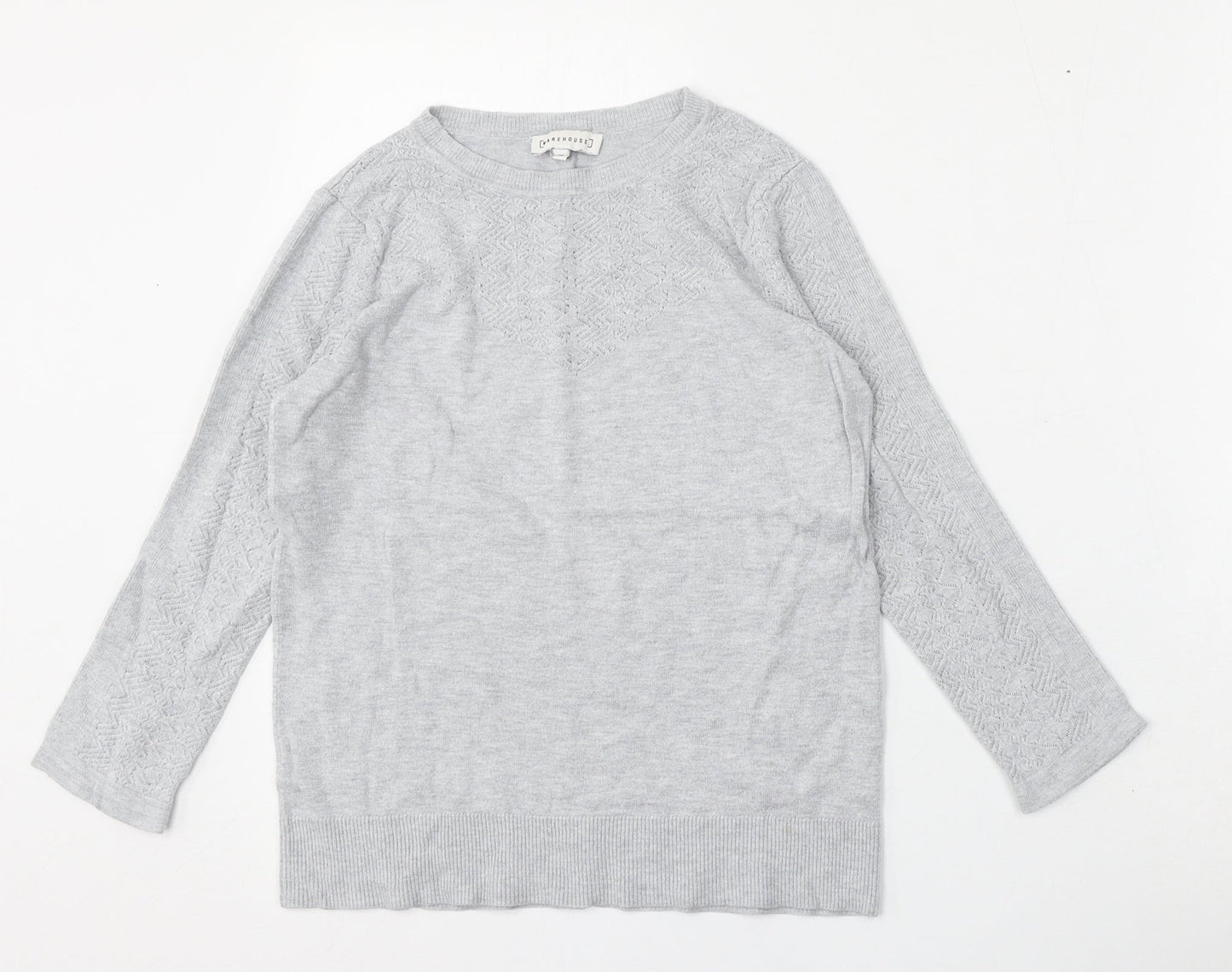 Warehouse Womens Grey Round Neck  Viscose Pullover Jumper Size 10