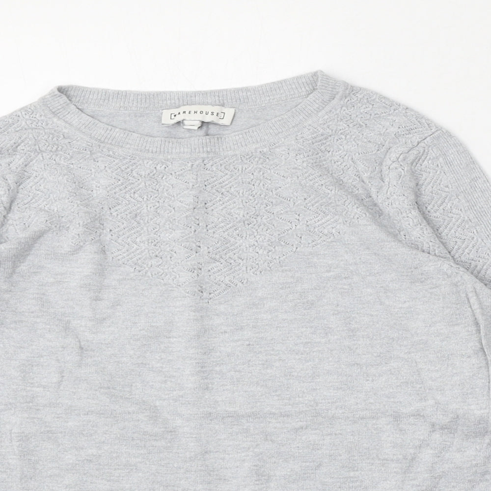 Warehouse Womens Grey Round Neck  Viscose Pullover Jumper Size 10