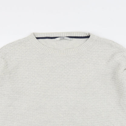 Dickens & Jones Mens Beige Round Neck  Cotton Pullover Jumper Size S