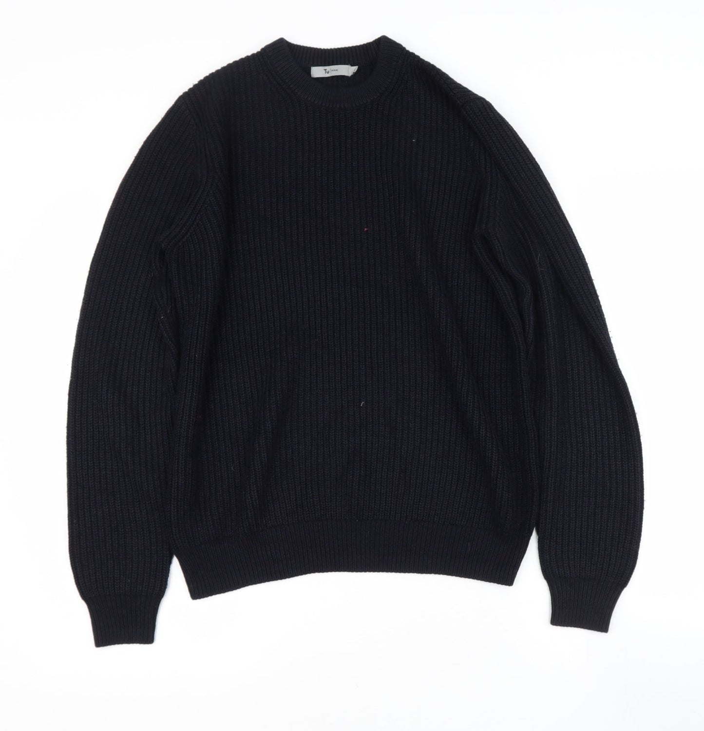 TU Mens Black Round Neck  Polyester Pullover Jumper Size M