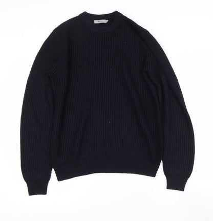 TU Mens Black Round Neck  Polyester Pullover Jumper Size M