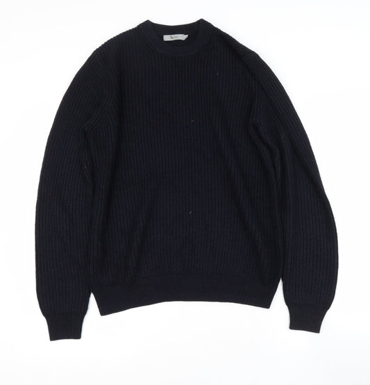 TU Mens Black Round Neck  Polyester Pullover Jumper Size M