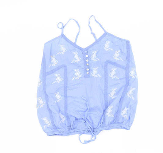 dunnes Womens Blue  Cotton Basic Blouse Size 14 V-Neck