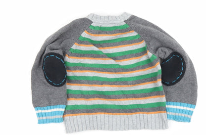 George  Grey Striped Cotton Cardigan Jumper