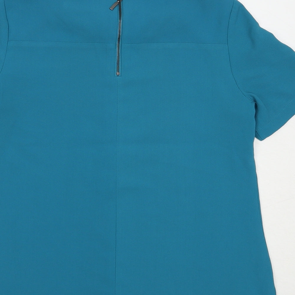 Dunnes Stores Womens Blue  Polyester Basic Blouse Size 10 Round Neck - Embellished Neckline