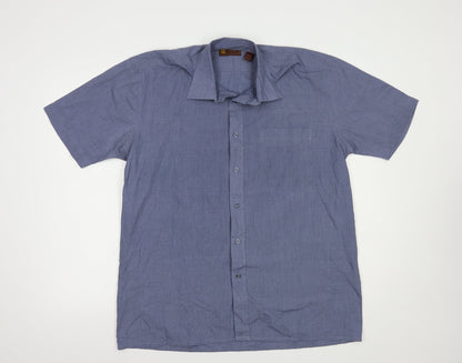 Mens UK Size L Hazard Blue  Button-Up Short Sleeve Casual Shirt