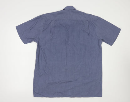 Mens UK Size L Hazard Blue  Button-Up Short Sleeve Casual Shirt