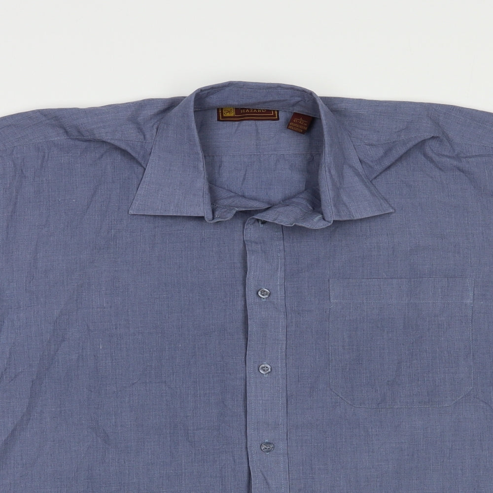 Mens UK Size L Hazard Blue  Button-Up Short Sleeve Casual Shirt
