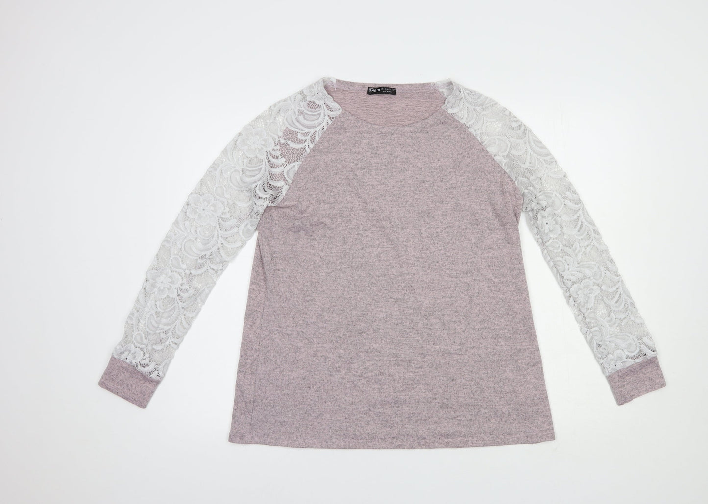 SheIn Womens Pink  Polyester Basic Blouse Size L Boat Neck - Lace Detail