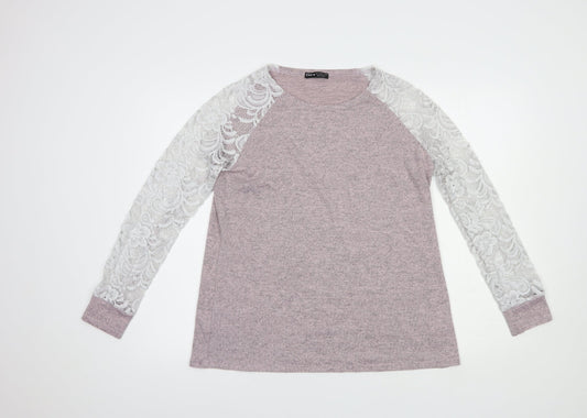 SheIn Womens Pink  Polyester Basic Blouse Size L Boat Neck - Lace Detail