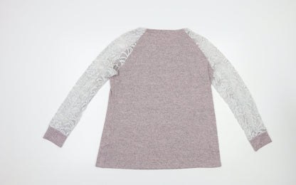 SheIn Womens Pink  Polyester Basic Blouse Size L Boat Neck - Lace Detail