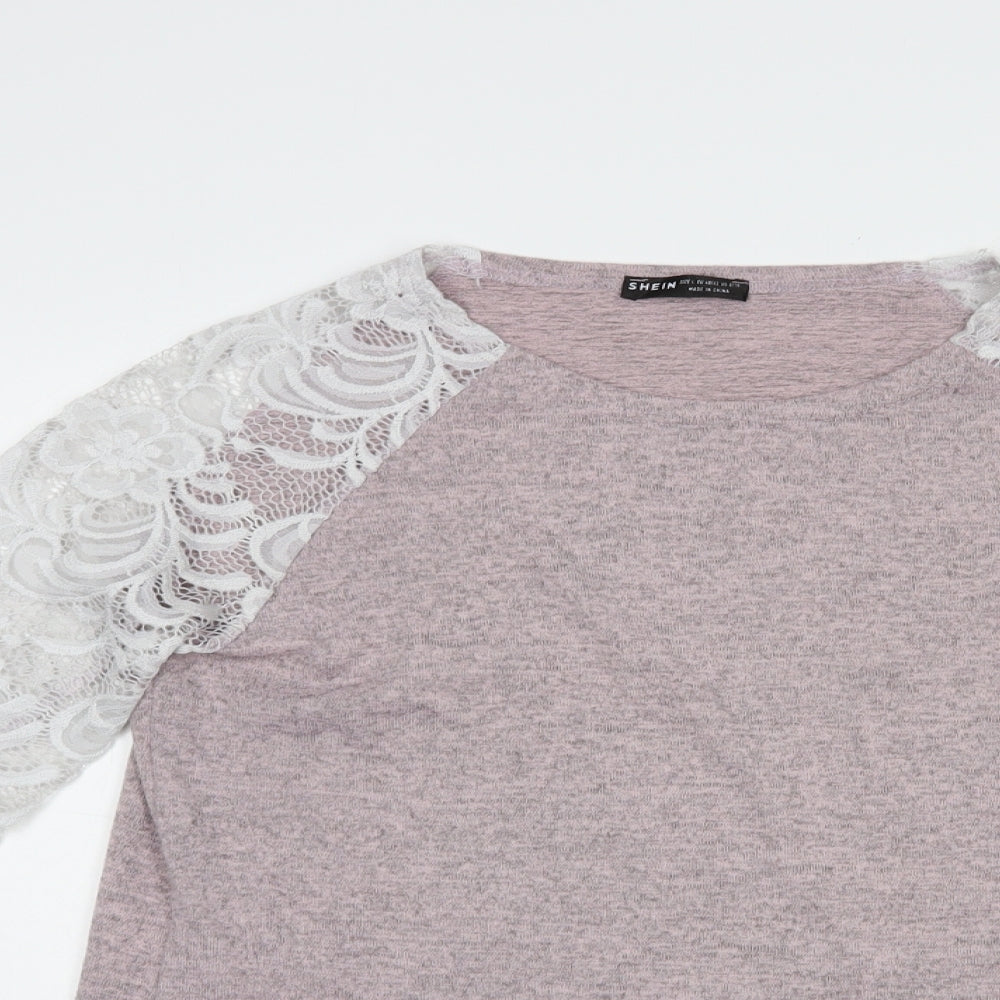 SheIn Womens Pink  Polyester Basic Blouse Size L Boat Neck - Lace Detail