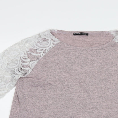 SheIn Womens Pink  Polyester Basic Blouse Size L Boat Neck - Lace Detail