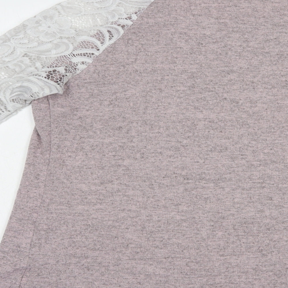 SheIn Womens Pink  Polyester Basic Blouse Size L Boat Neck - Lace Detail