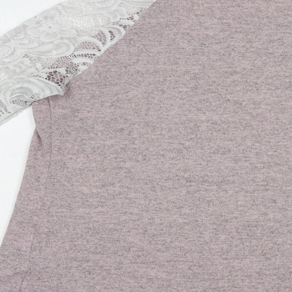 SheIn Womens Pink  Polyester Basic Blouse Size L Boat Neck - Lace Detail