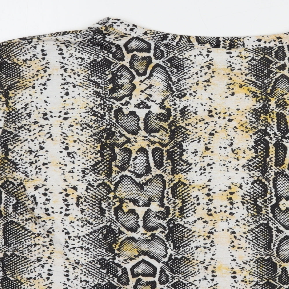 Boohoo Womens White Animal Print Polyester Cropped T-Shirt Size 10 Crew Neck