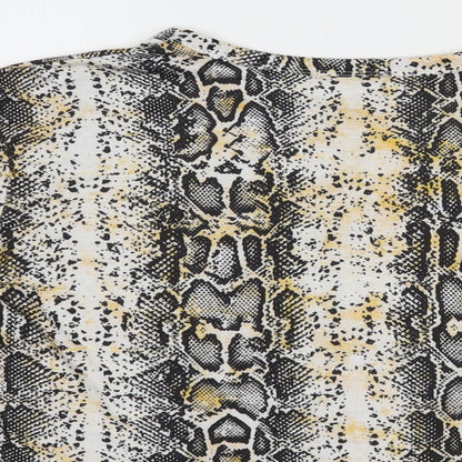 Boohoo Womens White Animal Print Polyester Cropped T-Shirt Size 10 Crew Neck