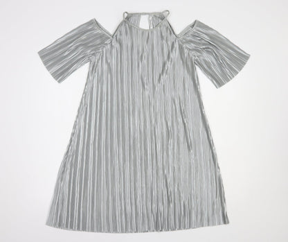 Glamorous Womens Silver  Polyester Shift  Size 10  Round Neck Button