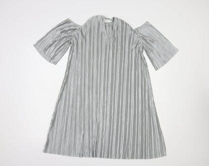 Glamorous Womens Silver  Polyester Shift  Size 10  Round Neck Button