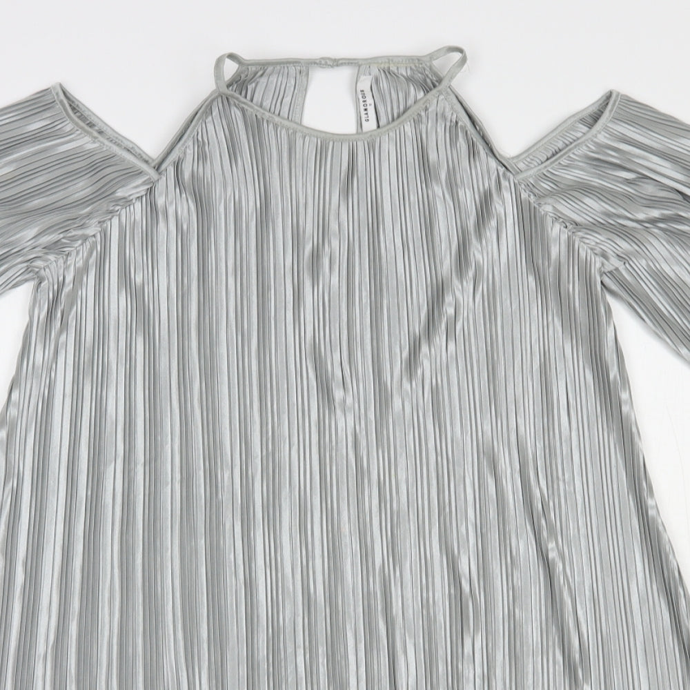 Glamorous Womens Silver  Polyester Shift  Size 10  Round Neck Button