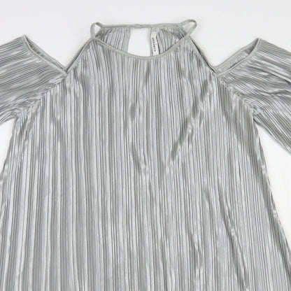 Glamorous Womens Silver  Polyester Shift  Size 10  Round Neck Button