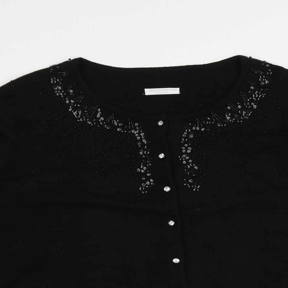 Worthington Womens Black Round Neck  Acrylic Cardigan Jumper One Size