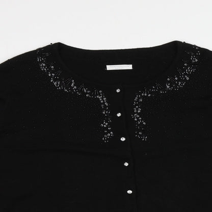 Worthington Womens Black Round Neck  Acrylic Cardigan Jumper One Size