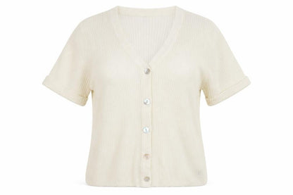 Bonmarché Womens Ivory V-Neck Acrylic Cardigan Jumper Size M